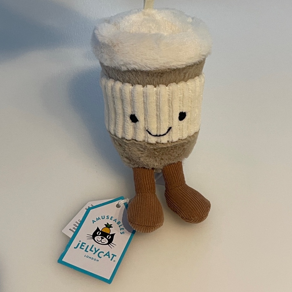 BNWT NEW RARE Jellycat Amuseable Coffee To Go Bag Charm Keyring Chain Beige - Picture 2 of 6